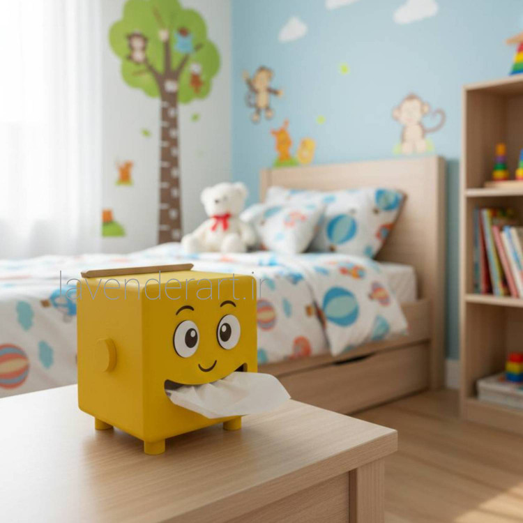 جعبه چوبی خام دستمال کاغذی لوله ای فانتزی طرح لبخند