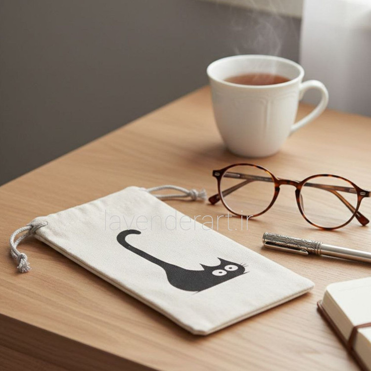 جا عینکی پارچه ای فانتزی با نقاشی دستی طرح پیشی