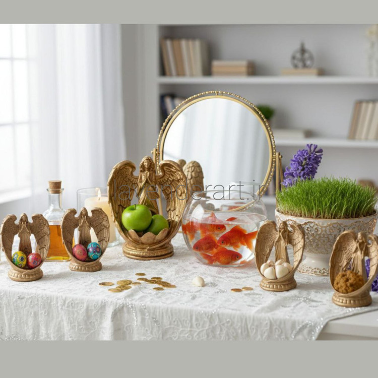 ست 5 عددی هفت سین پلی استر طرح فرشته نگهبان