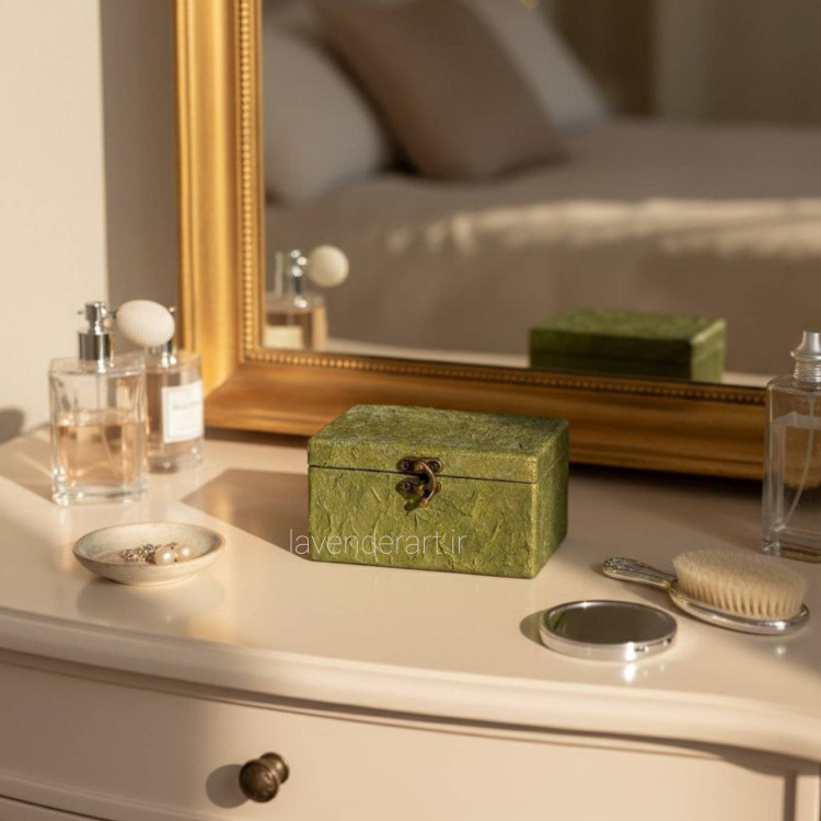 جعبه چوبی اکسسوری سبز طرح پارچه ساتن