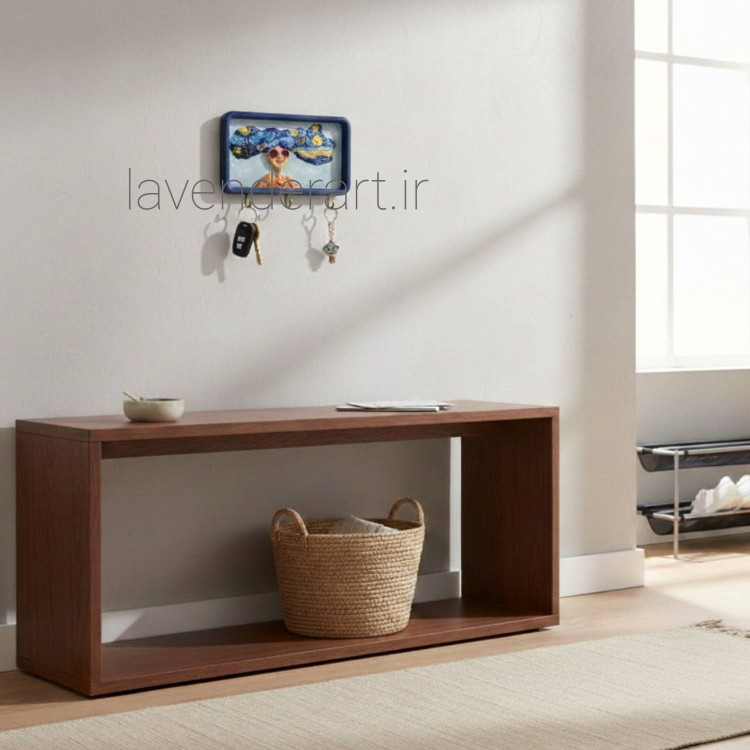 دیوارکوب چوبی فانتزی طرح برجسته دخترکی با موهای شب پر ستاره