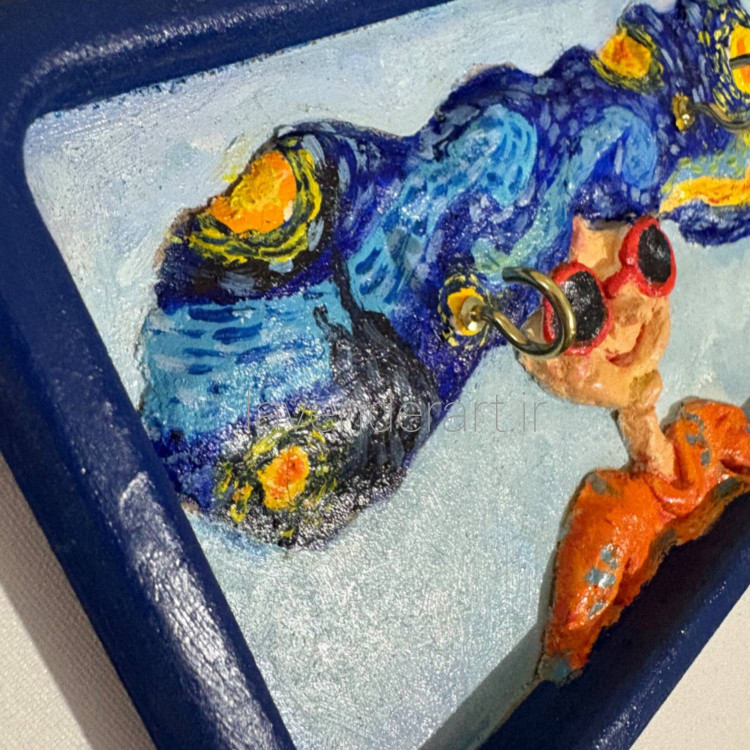 دیوارکوب چوبی فانتزی طرح برجسته دخترکی با موهای شب پر ستاره