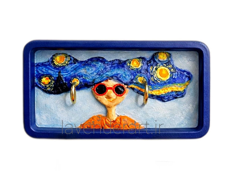 دیوارکوب چوبی فانتزی طرح برجسته دخترکی با موهای شب پر ستاره