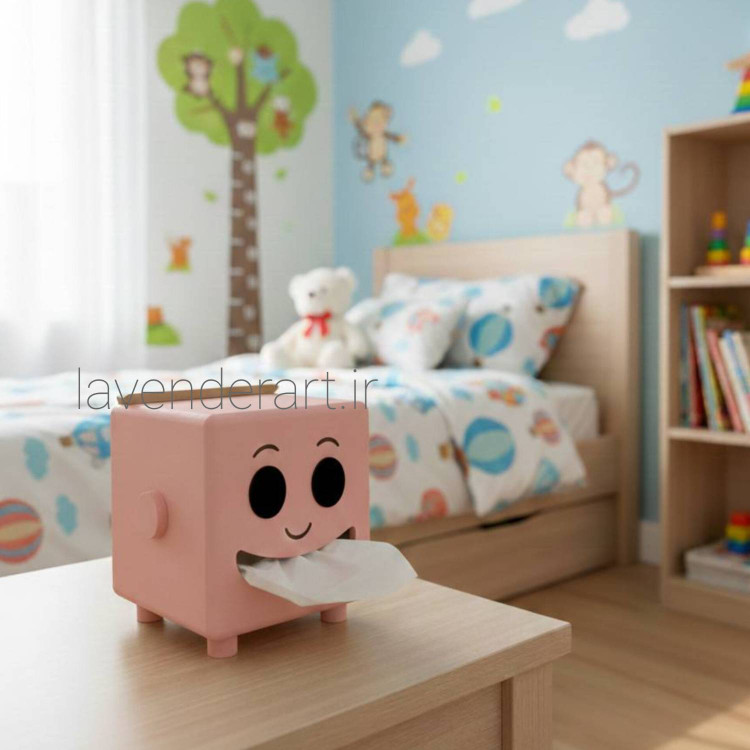 جعبه چوبی دستمال کاغذی لوله ای فانتزی طرح لبخند