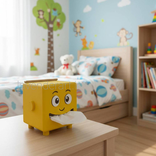 جعبه چوبی دستمال کاغذی لوله ای فانتزی طرح لبخند