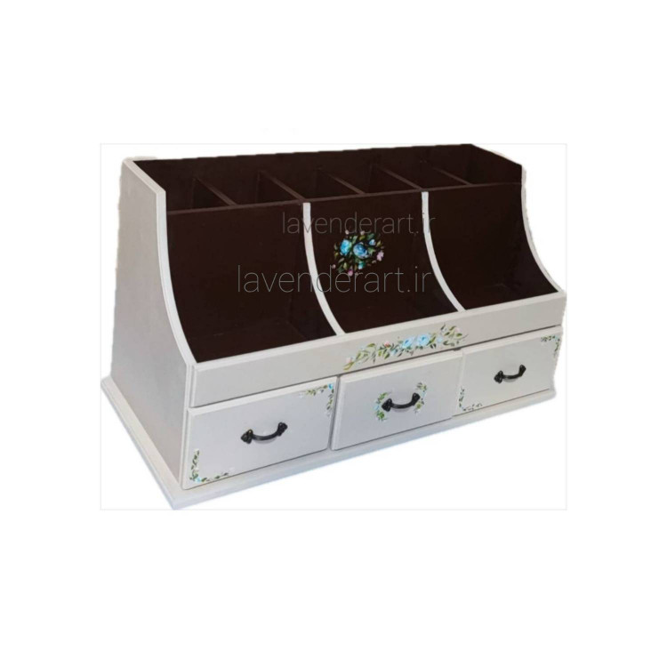 استند لوازم آرایش و زیورآلات چوبی رومیزی با سه کشو و نه باکس