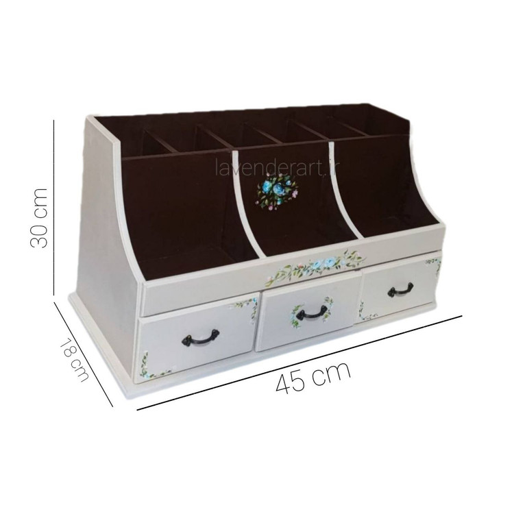 استند لوازم آرایش و زیورآلات چوبی رومیزی با سه کشو و نه باکس