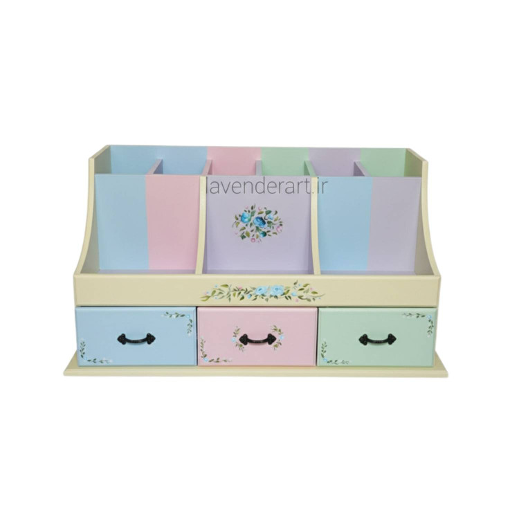 استند لوازم آرایش و زیورآلات چوبی رومیزی با سه کشو و نه باکس