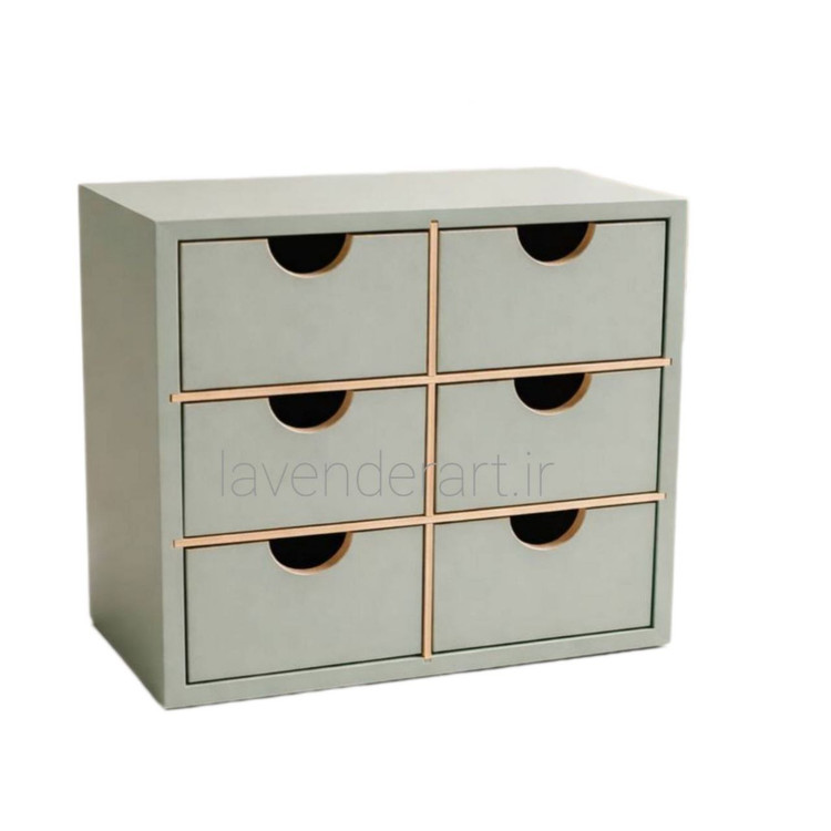 مینی دراور چوبی خام رومیزی شش کشویی زیورآلات