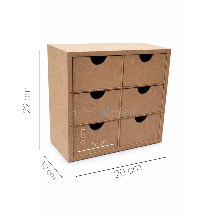 مینی دراور چوبی خام رومیزی شش کشویی زیورآلات