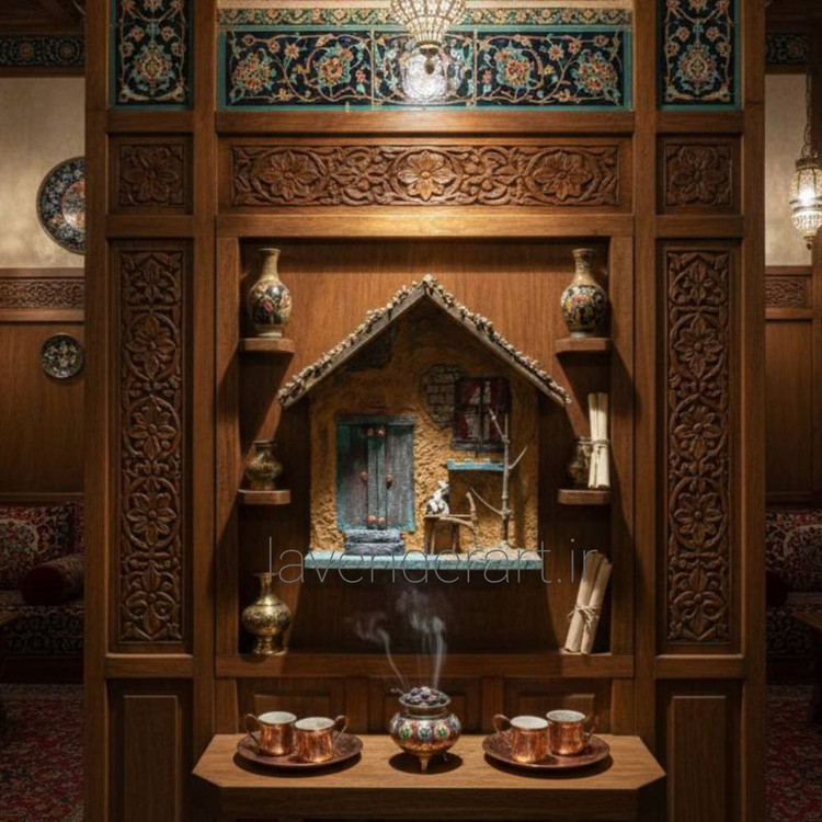 دیوارکوب سه بعدی طرح کلبه روستایی