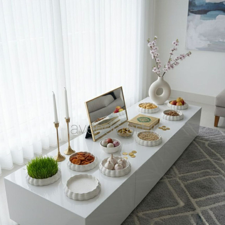 ظرف هفت سین سنگ مصنوعی خام طرح رقص موج با قطر 12 سانتی متر