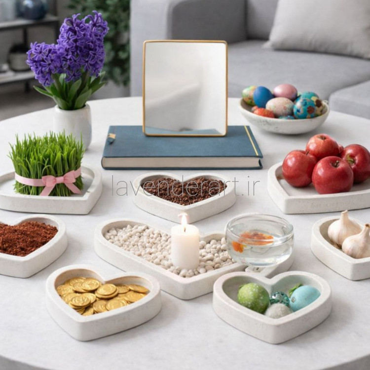 ظرف هفت سین سنگ مصنوعی طرح قلب با ابعاد 14*15 سانتی متر