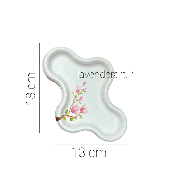 ظرف هفت سین سنگ مصنوعی با نقاشی شاخه گلی در برکه با ابعاد 18*13 سانتی متر