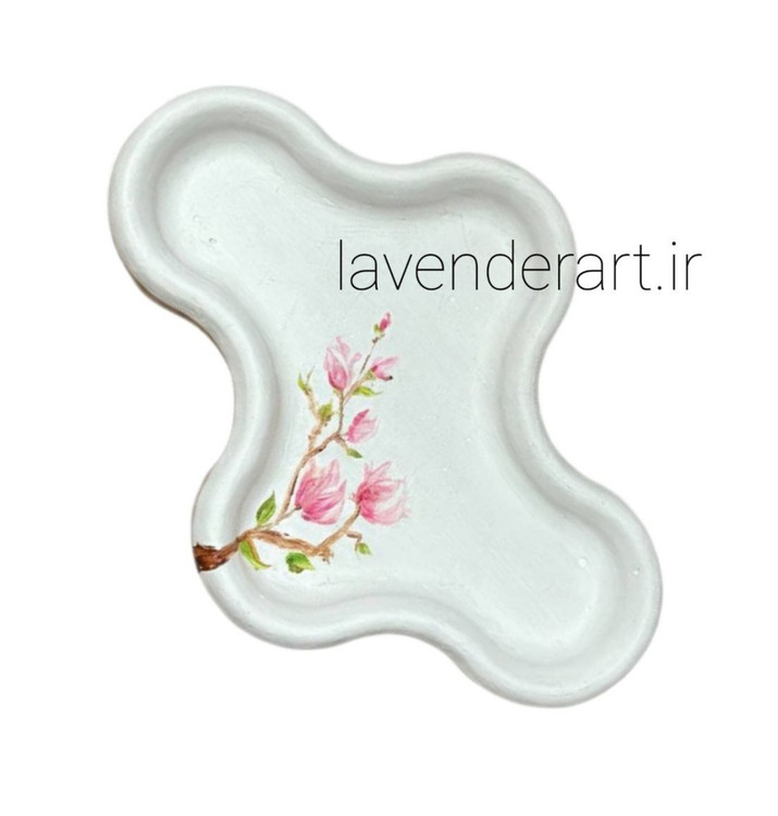 ظرف هفت سین سنگ مصنوعی با نقاشی شاخه گلی در برکه با ابعاد 18*13 سانتی متر