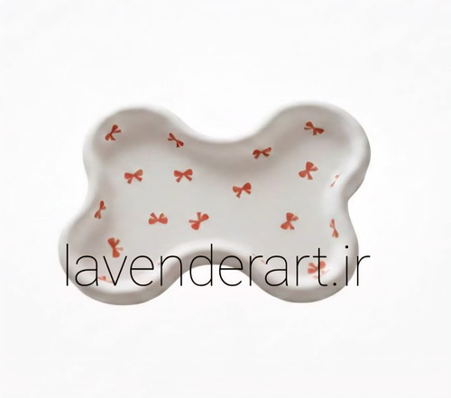 ظرف هفت سین سنگ مصنوعی طرح برکه با نقاشی پاپیون های ریز با ابعاد 18*13 سانتی متر