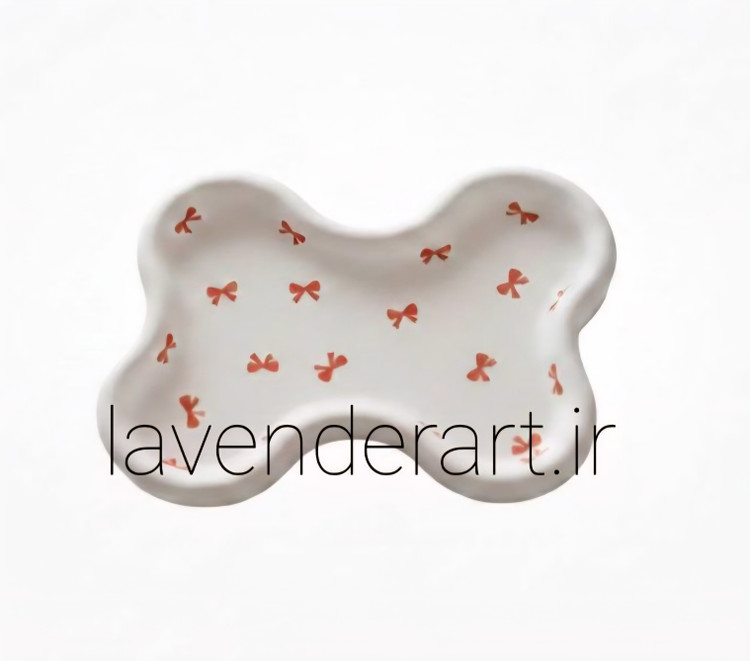 ظرف هفت سین سنگ مصنوعی طرح برکه با نقاشی پاپیون های ریز با ابعاد 18*13 سانتی متر