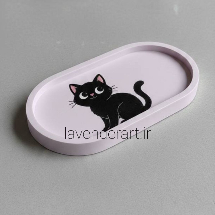 ظرف هفت سین سنگ مصنوعی بیضی با نقاشی گربه با ابعاد 10*19 سانتی متر