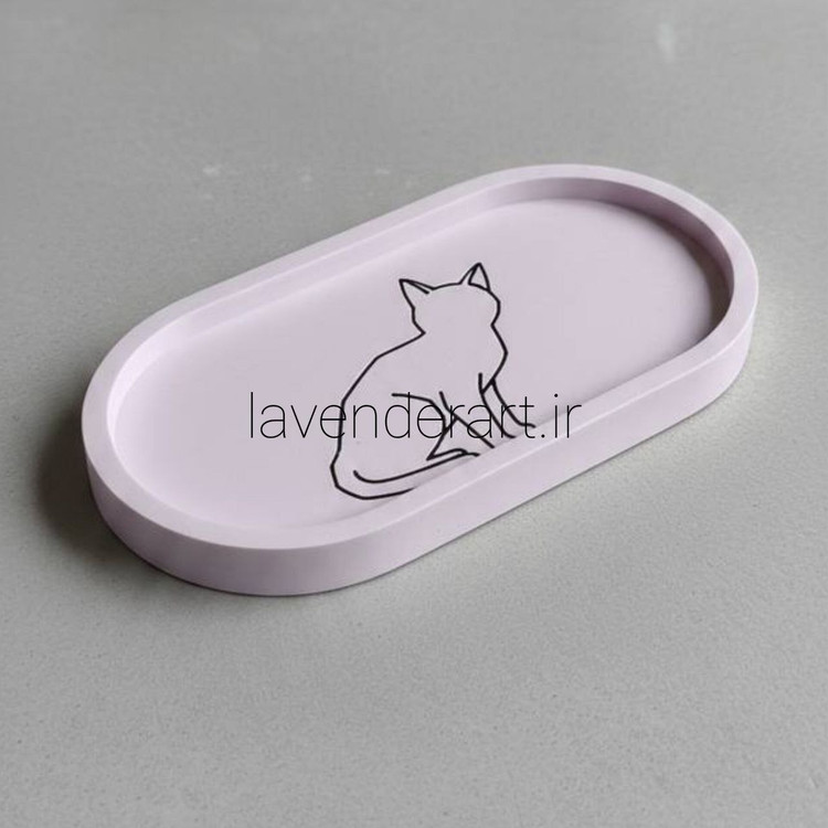 ظرف هفت سین سنگ مصنوعی بیضی با نقاشی گربه با ابعاد 10*19 سانتی متر