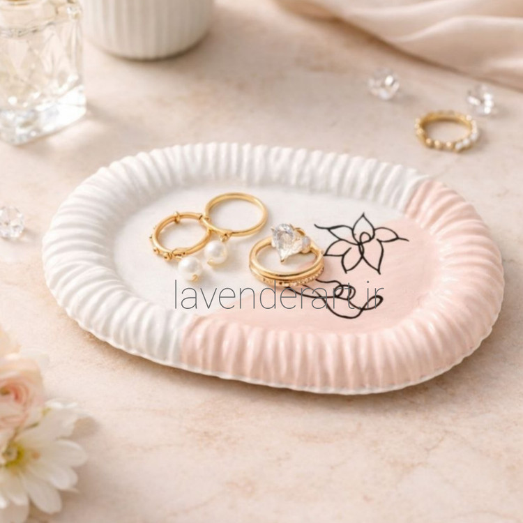 ظرف چند منظوره سنگ مصنوعی با نقاشی آرت لاین مناسب هفت سین، زیرماگی، اکسسوری و زیورآلات