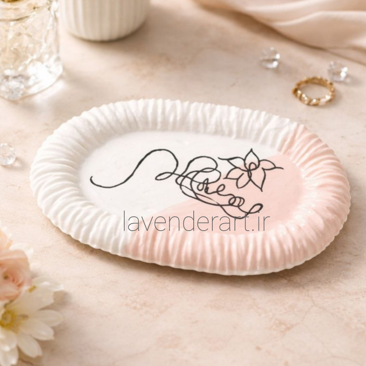 ظرف چند منظوره سنگ مصنوعی با نقاشی آرت لاین مناسب هفت سین، زیرماگی، اکسسوری و زیورآلات