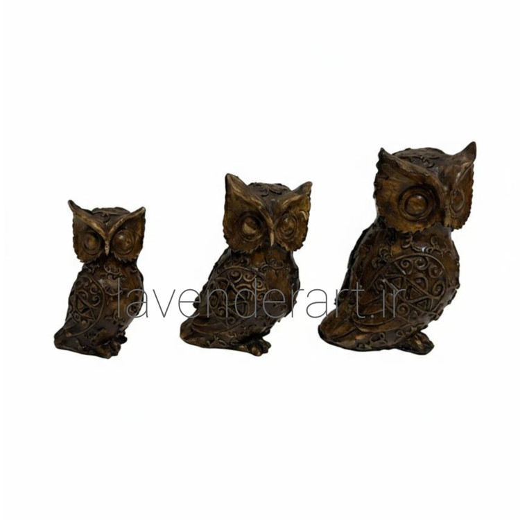 ست مجسمه سه عددی جغد پلی استر طرح چوب