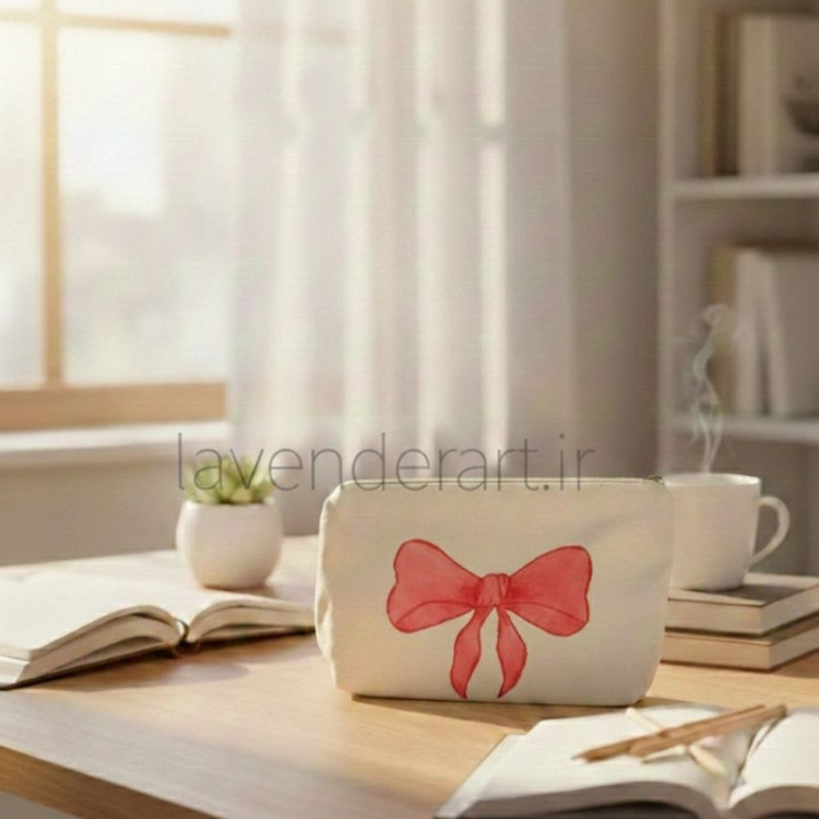 جامدادی یا کیف لوازم آرایش متقال آستردار با نقاشی پاپیون