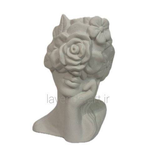 مجسمه گلدانی پلی استر خام سردیس دختری با صورت پوشیده از گل ارتفاع 22 سانتی متر
