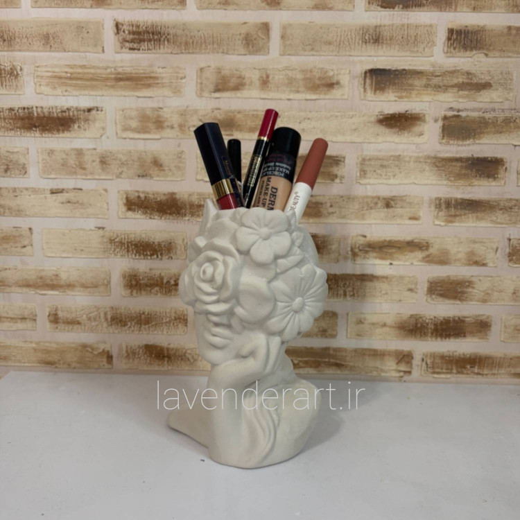 مجسمه گلدانی پلی استر خام سردیس دختری با صورت پوشیده از گل ارتفاع 22 سانتی متر