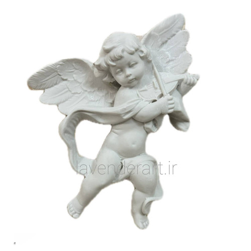 دیوارکوب پلی استر خام دارای قلاب طرح فرشته ویولونیست ابعاد 13*11 سانتی متر