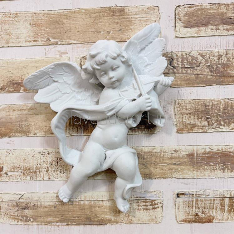 دیوارکوب پلی استر خام دارای قلاب طرح فرشته ویولونیست ابعاد 13*11 سانتی متر