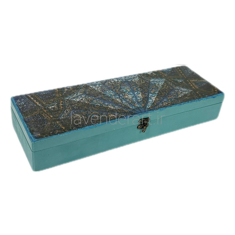 جعبه چوبی قلمو و لوازم هنری یا جعبه گل کادویی با طرح کاشی کاری 15*38*7 سانتی متر