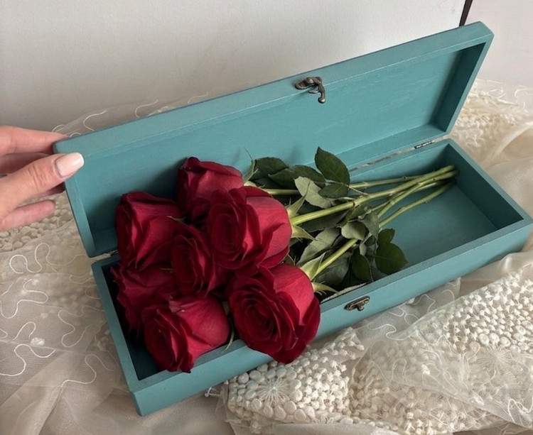 جعبه چوبی قلمو و لوازم هنری یا جعبه گل کادویی با طرح کاشی کاری 15*38*7 سانتی متر