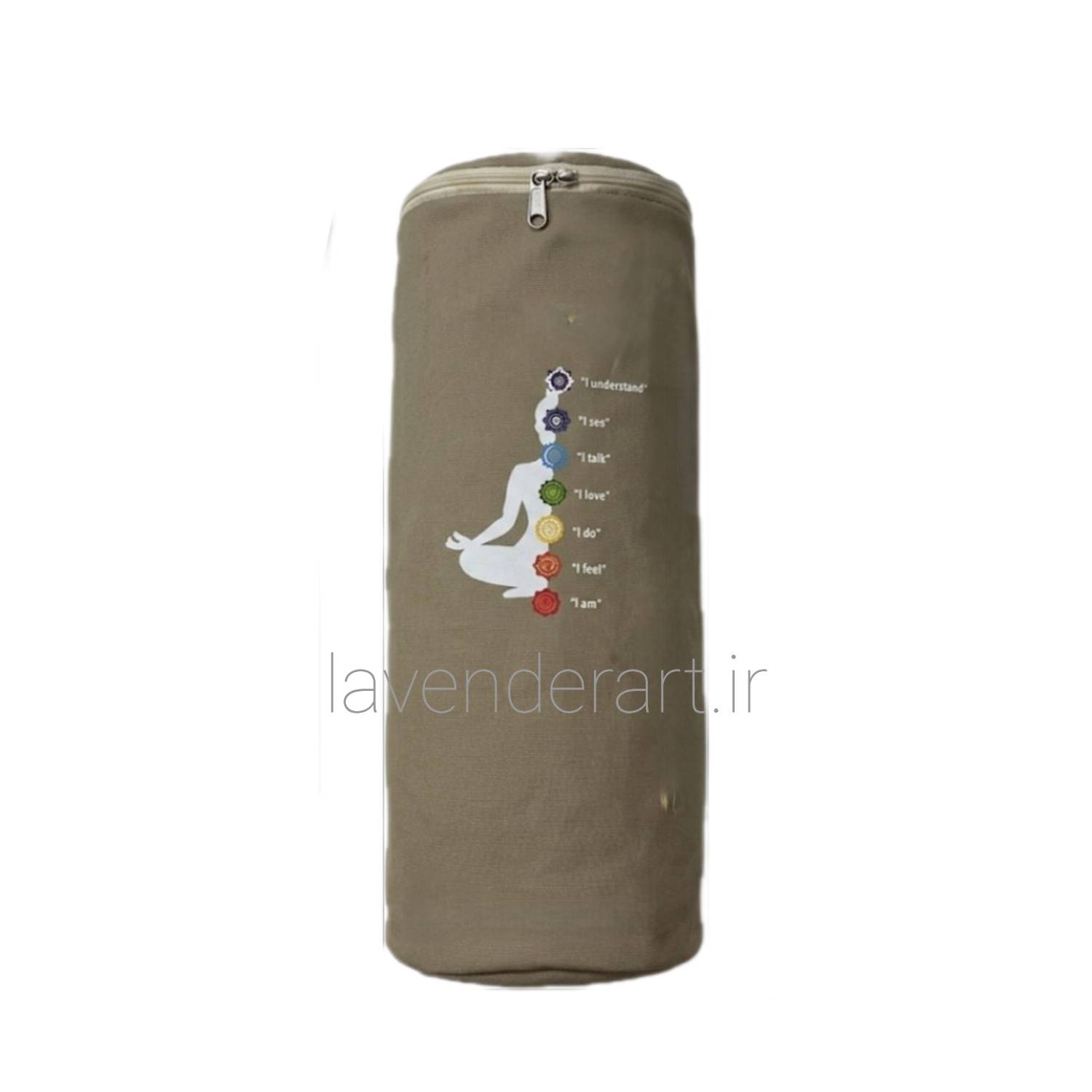 کیف رولی مت یوگا جنس کتان کرم با چاپ طرح چاکراها