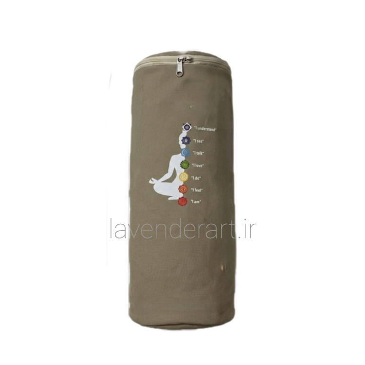 کیف رولی مت یوگا جنس کتان کرم با چاپ طرح چاکراها