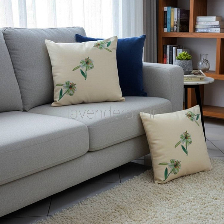 کاور کوسن الیاف طبیعی 40*40 طرح گل سوسن چلچراغ
