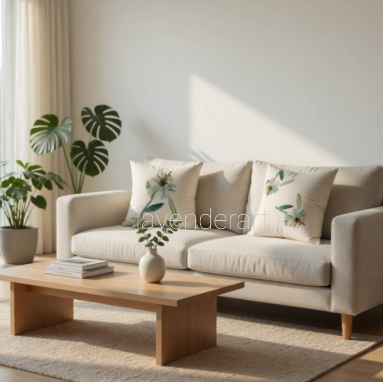 ست کاور کوسن الیاف طبیعی 40*40 طرح گل سوسن چلچراغ