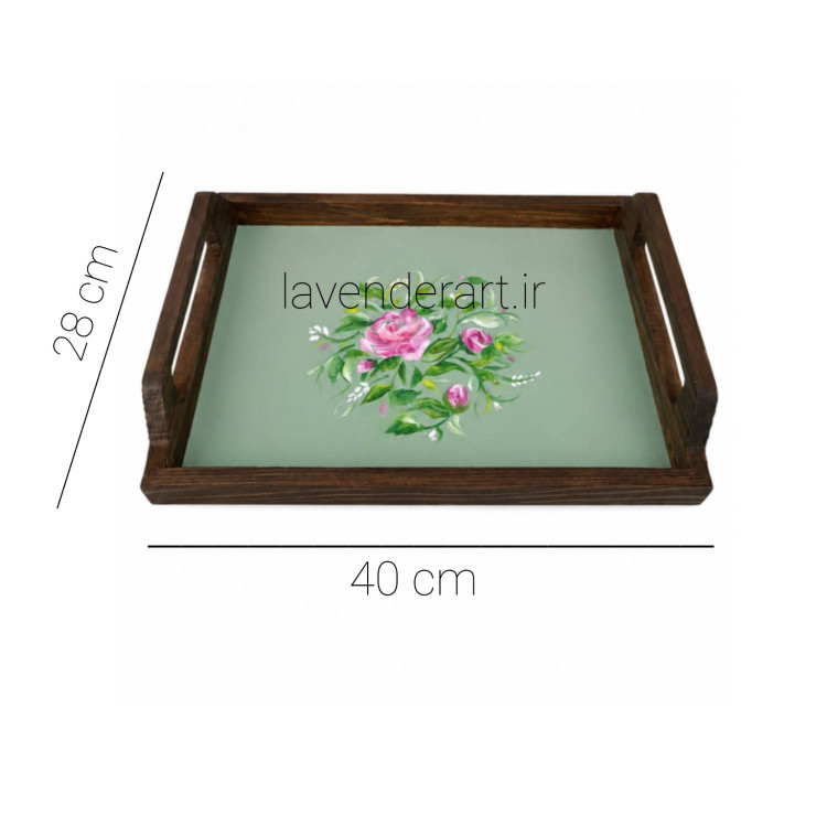 سینی چوبی خاص نقاشی گل رز دسته دار چوب روس ابعاد 40*28 سانتی متر
