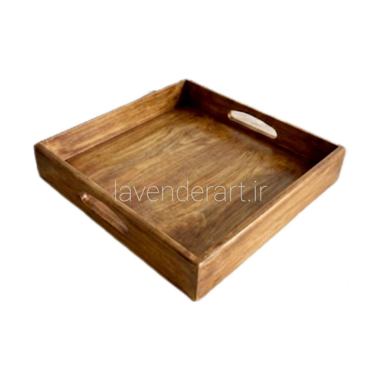 سینی پذیرایی چوبی مربع طرح چوب ابعاد 30*30 سانتی متر