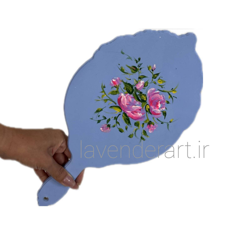 ست آینه و جعبه جواهرات آبی با نقاشی شاخه گل سرخ