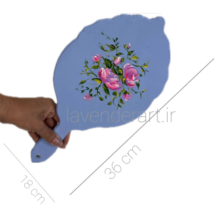 ست آینه و جعبه جواهرات آبی با نقاشی شاخه گل سرخ
