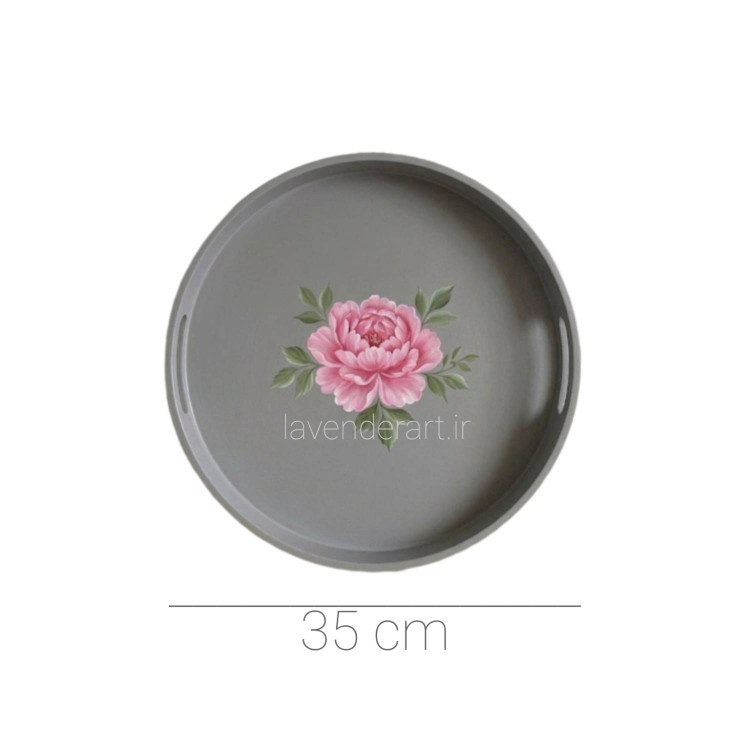 سینی گرد چوبی پذیرایی با نقاشی رنگ روغن گل رز قطر 35 سانتی متر
