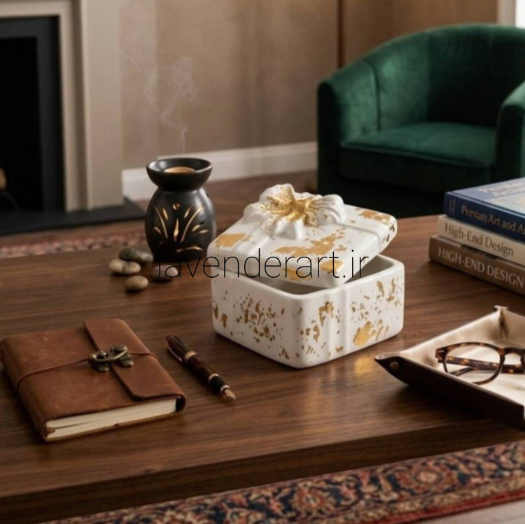 جاجواهری سنگ مصنوعی مدل جعبه کادو در دار یا جعبه جواهرات رومیزی