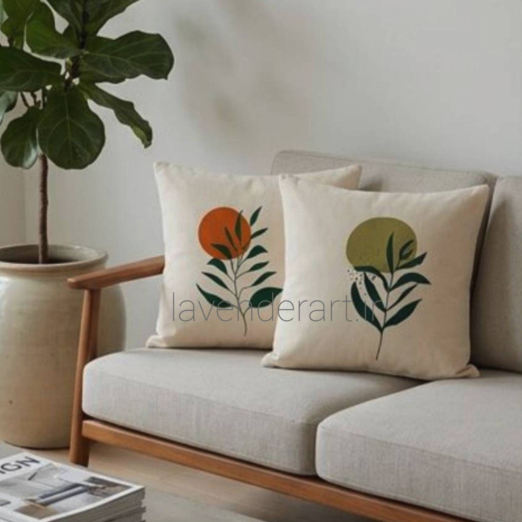 کاور کوسن نقاشی شده مینیمال 40*40 الیاف طبیعی طرح بوهو 3