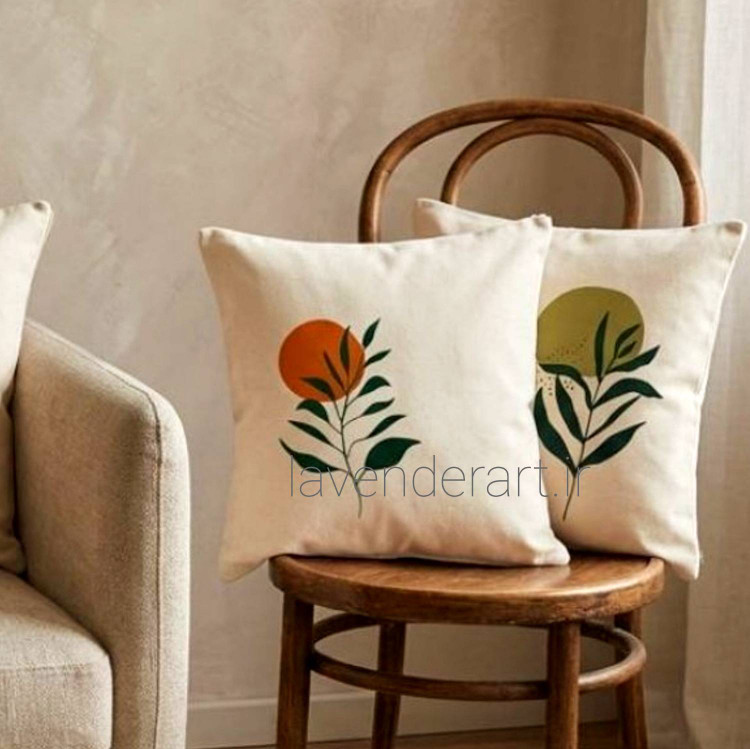 کاور کوسن نقاشی شده مینیمال 40*40 الیاف طبیعی طرح بوهو 3