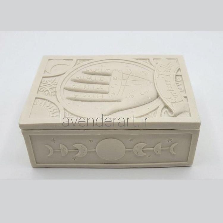 جعبه نگهدارنده کارت تاروت مدل دست پلی استر خام ابعاد 14*5*9سانتی متر