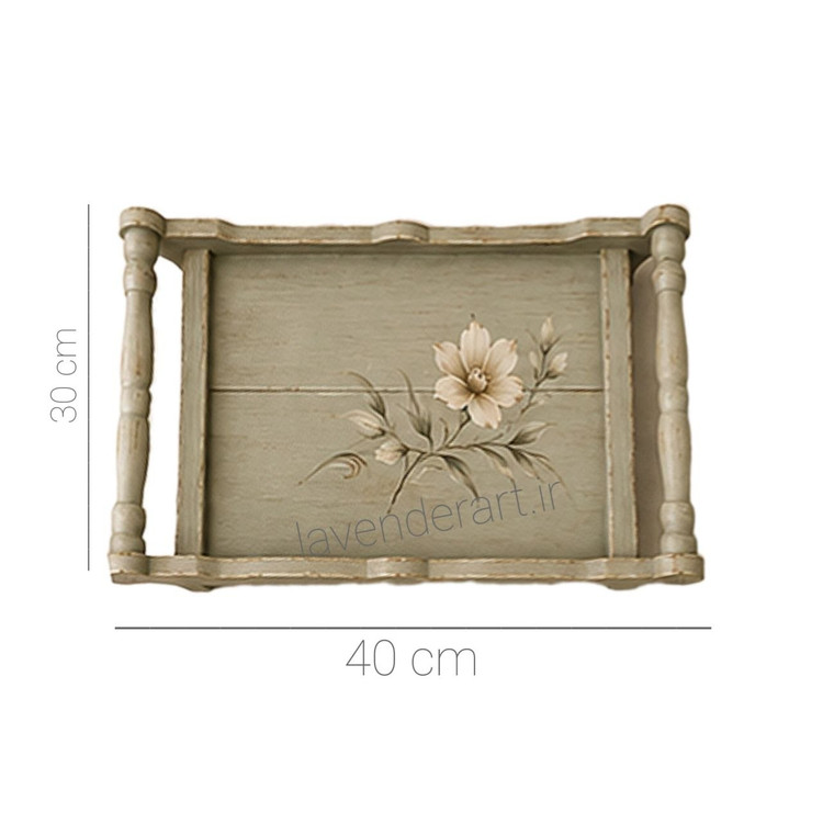 سینی کشودار پذیرایی چوبی با نقاشی گل ابعاد 30*40 سانتی متر