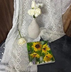 تابلو نقاشی رنگ و روغن طرح آفتابگردان ابعاد 20*20