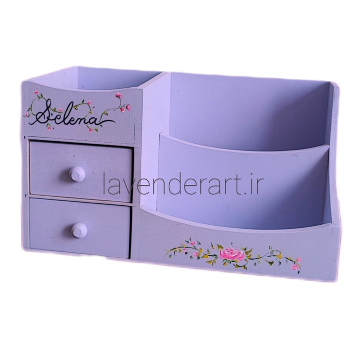 استند چوبی رومیزی لوازم آرایش و زیورآلات دارای 3 باکس و 2 کشو طراحی اختصاصی