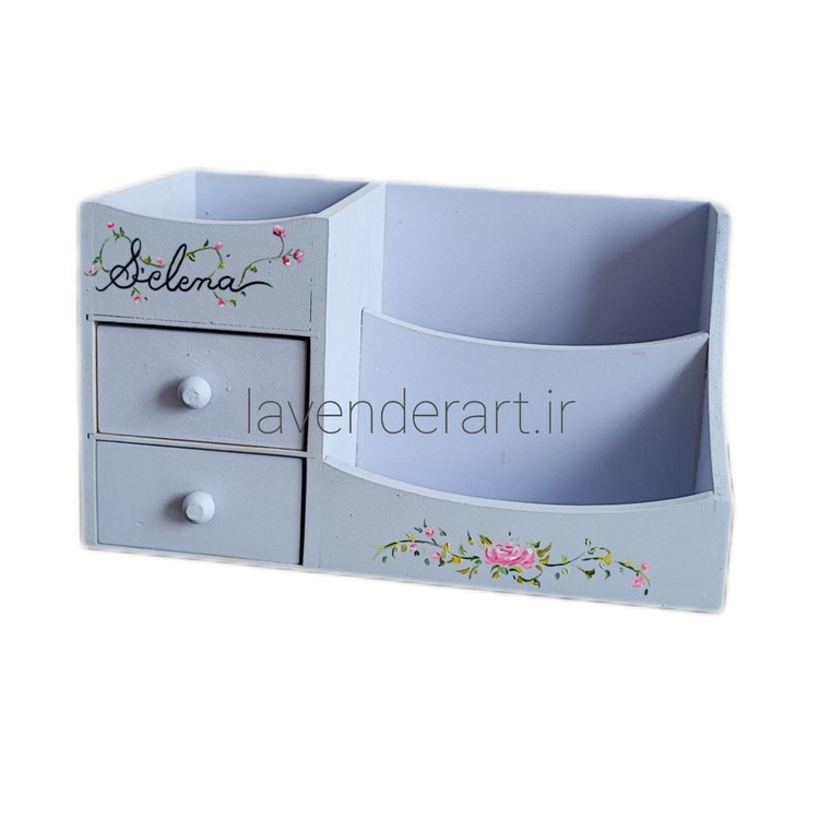 استند چوبی رومیزی لوازم آرایش و زیورآلات دارای 3 باکس و 2 کشو طراحی اختصاصی